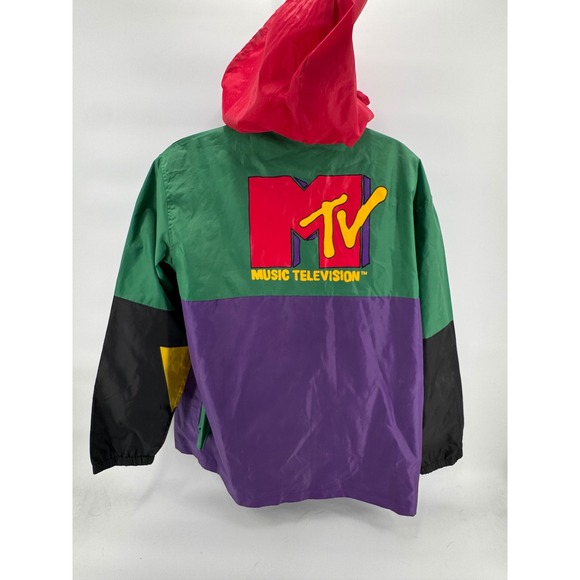 MTV Music Television Windbreaker Jacket  2XL Retro Colorblock Hooded Full Zip - Picture 3 of 4